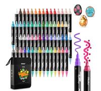 Ohuhu Pennarelli acrilici 60 colori: doppia punta, alta opacità, impermeabili, resistenti alla luce, per pittura su roccia, uova di Pasqua, legno, vetro