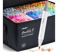 Ohuhu Pennarelli ad Alcool 320 Colori, da Disegno Doppia Punta (Pennello e Punta Fine), per Artisti Adulti Colorazione e Illustrazione, 1 Miscelatore Omaggio