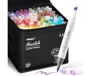 Ohuhu Pennarelli pastello con 104 colori a doppia punta colorata Graffi Brush Graffiti per disegni e fumetti, pennello fine per schizzi, calligrafica, disegno e illustrazioni