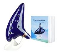 Ohuhu Zelda Ocarina Strumento con cordino da collo e libro canzoni, 12 Foro Ocarina di Ceramica Alto C leggenda di Zelda Ocarina Flute Strumento, espositore a mano e custodia protettiva nera (Blu)