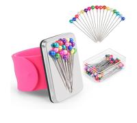Ohulelks Fascia da Polso con Puntaspilli e 100 Pz. Set di 100 Pz. Testa A Sfera da 1,5 Pollici Silicone Portapuntaspilli da Polso per Quilting C