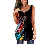 OHXSM Camicetta con Stampa Vintage da Donna Bottoni con Scollo a V Camicette Oversize Senza Maniche Top Basic T-Shirt Taglie Forti Canotte Slim Fit Maglietta Canotta Shirt (Nero/XXL)