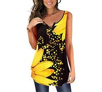OHXSM Camicetta con Stampa Vintage da Donna Bottoni con Scollo a V Camicette Oversize Senza Maniche Top Basic T-Shirt Taglie Forti Canotte Slim Fit Maglietta Canotta Shirt (Giallo/5XL)