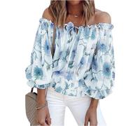 OHXSM Camicette da Donna con Spalle Scoperte Floreali a Maniche Lunghe con Stampa Floreale Camicie estive Sexy Camicetta con Spalle Scoperte Floreali Casual Estiva Top per Camicia da Donna in Chiffon