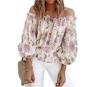 OHXSM Camicette da Donna con Spalle Scoperte Floreali a Maniche Lunghe con Stampa Floreale Camicie estive Sexy Camicetta con Spalle Scoperte Floreali Casual Estiva Top per Camicia da Donna in Chiffon