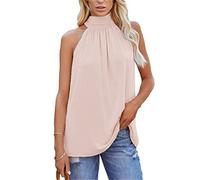 OHXSM Canotta da donna con scollo all'americana estiva senza maniche con allacciatura Canotta Top Elegante camicetta a pieghe senza maniche liscia Tshirts Estate tinta unita Top, C-rosa, L
