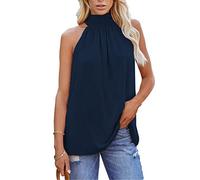 OHXSM Canotta da donna con scollo all'americana estiva senza maniche con allacciatura Canotta Top Elegante camicetta a pieghe senza maniche liscia Tshirts Estate tinta unita Top, F-blu, S