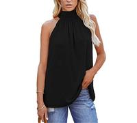 OHXSM Canotta da donna con scollo all'americana estiva senza maniche con allacciatura Canotta Top Elegante camicetta a pieghe senza maniche liscia Tshirts Estate tinta unita Top, B-nero, M