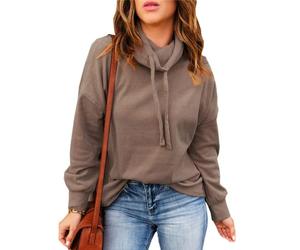 OHXSM Felpe Leggere Casual da Donna a Maniche Lunghe Camicia a Tunica con Collo ad Anello Pullover Top con Collo ad Anello Felpe Leggere Maglia Top Maglioni Lunghi Felpa con Coulisse a Collo Alto
