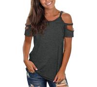OHXSM Top da Donna Summer Sexy Girocollo con Spalle Scoperte Camicetta a Maniche Corte Magliette Cold Shoulder Baggy Top Maglietta Allentata Casual Estiva con Spalle Scoperte T-Shirt in Tinta Unita