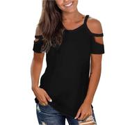 OHXSM Top da Donna Summer Sexy Girocollo con Spalle Scoperte Camicetta a Maniche Corte Magliette Cold Shoulder Baggy Top Maglietta Allentata Casual Estiva con Spalle Scoperte T-Shirt in Tinta Unita