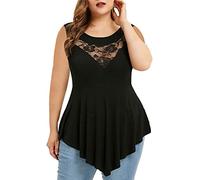 OHXSM Top Senza Maniche da Donna Girocollo Camicie Casual Canotta in Pizzo Largo Canottiere a Tunica di Base Canotta da Donna Girocollo Top Magliette estive Taglie Forti Pizzo Floreale Top Irregolare