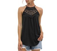 OHXSM Top Senza Maniche da Donna Maglietta da Donna con Scollo all'Americana Top Camicette con Pannelli di Pizzo Magliette estive Canotta Sexy Camicie a Tinta Unita Camicetta di Pizzo Senza Maniche