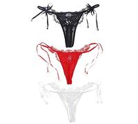 ohyeahlady 3 Pezzi Perizoma Slip Donna Thong Tanga Elasticizzato T-Back Tanga Set Strings Comode Multicolore Mutande Biancheria Intima Pizzo G-String T Indietro（XL，3 Pezzi）