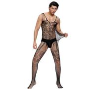 ohyeahlady Bodystocking Intero Uomo Aperto Rete Body Rete Hot Taglie Forti Collant Nylon Cavallo Aperto Intimo Sexy Tuta Intera Completo Intimo Senza Maniche Catsuit Nightwear Clubwear Nero B,3XL-5XL