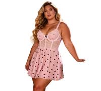 ohyeahlady Camicia da Notte Donna Estiva Curvy Pizzo Mini Abito Elastica Senza Schienale Vestito Aderente Corto Elegante Taglie Forti Mini Dress Pigiama Backless Vestaglia con Perizoma Rosa,M