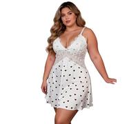 ohyeahlady Camicia da Notte Donna Sexyhot Curvy Babydoll Pizzo Scollo V Intima da Notte Sottoveste in Pizzo Corta Mini Abito con Perizoma Intimo Seducente Taglie Forti Vestaglia Hot XL-XXL,Bianco