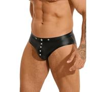 ohyeahlady Finta Pelle Tanga Uomo Elasticizzato Taglie Forti Slip Vita Bassa Aderenti PU Perizoma Traspirante Morbido Thongs Strings Comodo Mutande Briefs Intimo Curvy Lingerie Nero,M