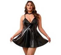 ohyeahlady Latex Vestito in Pelle Lucido Donna Senza Schienale Abito Curvy Elegante Abbigliamento da Discoteca Mini Dress Catsuit Intimo Taglie Forti Vestiti Mini Abiti da Festa Lucido Nero,XXL