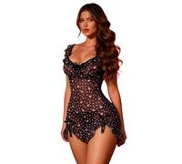 ohyeahlady Lingerie Donna Intimo Babydoll Donna Seducente Hot Rete Camicia da Notte Donna Cotone Curvy Taglie Forti Intimo Donna Sexyhot Curvy Camicia da Notte Mini Abito Elegante Pigiama S,Nero
