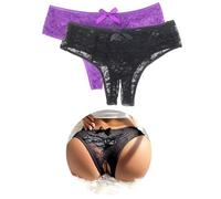 ohyeahlady Perizoma Donna Seducente Hot Aperto Taglie Forti Tanga Sexydonna Trasparente con Buco Mutande Cotone Brasiliana Senza Cuciture Slip Vita Basse Intimo Curvy Biancheria Rave Nero+Viola,XXL