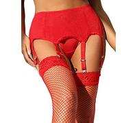 ohyeahlady Reggicalze Donna Completo Taglie Forti con Calze Autoreggenti Set di Reggicalze Semplice Vita Alta con 6 Pinze Regolabili con Perizoma(Rojo,3XL-4XL)