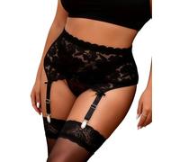 ohyeahlady Reggicalze Donna Semplice Taglie Forti per Calze Autoreggenti con 4 Clip Regolabili Guepiere in Pizzo Motivo Floreale a Vita Alta Biancheria Intima Elastica Clubwear(Nero,3XL-4XL)