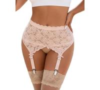ohyeahlady Reggicalze Donna Semplice Taglie Forti Per Calze Autoreggenti Con 4 Clip Regolabili Guepiere In Pizzo Motivo Floreale a Vita Alta Biancheria Intima Elastica Clubwear(Beige,3XL-4XL)