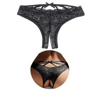 ohyeahlady Slip Donna con Buco Taglie Forti Perizoma Aperto Invisibile Mutande Brasiliana Pizzo Tanga Curvy Mutandine Vita Bassa Micro Bikini G-String Culotte Pizzo Underwear Thong Nero,L