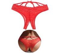 ohyeahlady Slip Donna con Buco Taglie Forti Perizoma Aperto Invisibile Mutande Brasiliana Pizzo Tanga Curvy Mutandine Vita Bassa Micro Bikini G-String Culotte Pizzo Underwear Thong Rosso,S