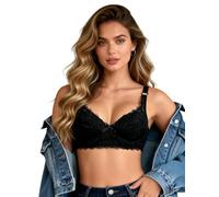 ohyeahlady Spalline Regolabili Reggiseno Donna Pizzo Push Up con Ferretto Reggiseni Coppa Completa Brassiere in Morbida Bikini Bralette Invisibile Bra Bustino Top Elegante Intimo Curvy Nero,IT 2D