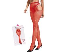 ohyeahlady Taglie Forti Collant Aperti al Cavallo Strass Scintillanti Calze a Rete Elastiche Traspiranti Autoreggenti Aperta Vita Alta StockingsIntimo Curvy Lingerie Natalizie(Rosso,XS-M)