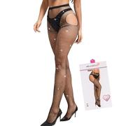 ohyeahlady Taglie Forti Collant Aperti al Cavallo Strass Scintillanti Calze a Rete Elastiche Traspiranti Autoreggenti Aperta Vita Alta Stockings con Apertura Intimo Curvy Lingerie (Nero,3XL-5XL)
