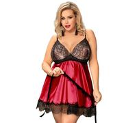 ohyeahlady Vestiti da Notte Donna Sexy in Raso con Maschere di Occhio in Pizzo Senza Ferretto Scolla V Chemise Grande Size Night Dress Regolabile(Rosso,XL)