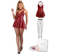 ohyeahlady Vestito Donna Sexy Finta Pelle Taglie Forti Curvy Hot Abito Sexydonna Elegante Nero Miniabito Abiti Sexy Corto Abbigliamento da Discoteca Vestiti da Notte Clubwear Rosso+Collant,L