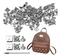 OHYER Perno Rivetto Punk a Forma di Piramide 4 Rivetti Quadrati Artiglio Borchie in Rame per cintura in pelle fai da te Craft cintura decorazione (Argento quadrato * 8mm-Punzonatura da 2,5 mm)
