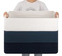 OIAHOMY Cestino, cestino rettangolare in corda di cotone, XXXL cestino per coperte con manici, blu sfumato - 63,5 x 40,6 x 40,6 cm