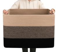 OIAHOMY Cestino rettangolare in corda di cotone da 108 l, 63,5 x 40,6 x 40,6 cm (108 l), cestino in corda di cotone per soggiorno, giocattoli con manico, giallo e nero
