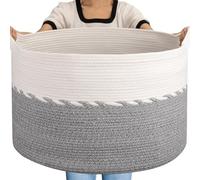 OIAHOMY Cesto portabiancheria extra largo in corda di cotone con manici per soggiorno, 63,5 x 40,6 cm, grigio