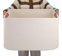 OIAHOMY Cesto rettangolare per coperte, 96 l, cestino in cotone per riporre vestiti, per soggiorno, asilo nido, camera da letto, organizzazione dei giocattoli, con manico, 61 x 40,6 x 38,1 cm, bianco