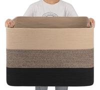 OIAHOMY Cesto rettangolare XXXL in cotone intrecciato per soggiorno, cestino per giocattoli con manico, grigio sfumato - 63,5 x 40,6 x 40,6 cm