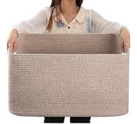 OIAHOMY, Grande cesto portaoggetti per coperte, 75 l, con manico, in corda di cotone per organizzare 55,9 x 43,2 x 30,5 cm, cestino per coperte, soggiorno, cestino per giocattoli per asilo, marrone