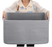 OIAHOMY, Grande cesto portaoggetti per coperte, 75 l, con manico, in corda di cotone per organizzare 55,9 x 43,2 x 30,5 cm, cestino per coperte, soggiorno, cestino per giocattoli per la cameretta dei