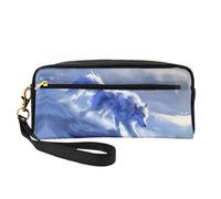 OIBNKCN Beauty case da viaggio versatile con il lupo delle nevi che corre nel vento e nella neve, stampa su entrambi i lati, ultra morbida, organizer per cosmetici in pelle PU per donne, regali per la
