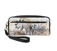 OIBNKCN Bella borsa per il trucco da viaggio versatile con lemure dalla coda ad anello, stampa su entrambi i lati, ultra morbida, organizer per cosmetici in pelle PU per donne, regali per la festa