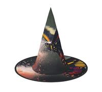 OIBNKCN Cappello da strega con farfalle nella nebbia, perfetto per donne, uomini, cappello da strega, decorazione da appendere e per feste