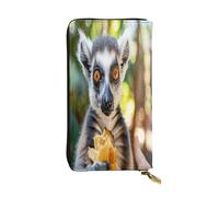 OIBNKCN The Lemur eating bread - Portafoglio in pelle di alta qualità con cerniera in metallo, scomparti multipli per carte di credito, tasche per contanti, regalo ideale per lei o lui