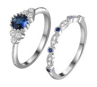 OIDEA Anelli da donna impilabili con zaffiro: set di 2 fedi nuziali eterne in zircone e pietra blu, anello di promessa romantico 54,5 - regalo di fidanzamento e compleanno