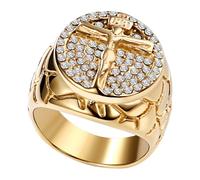 Oidea Anelli da uomo con Gesù cristiano: anello religioso con sigillo in acciaio inossidabile color oro con zircone, per cocktail party, motociclisti, anelli dichiarazione, gioielli regalo, Acciaio