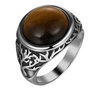 OIDEA Anelli da uomo con occhio di tigre: anelli vintage con pietra di agata ovale in acciaio inossidabile, anello con albero della vita, per dichiarazione di matrimonio, cocktail party, sigillo